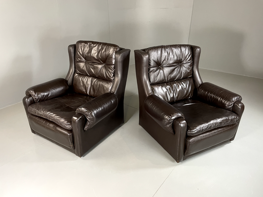 2 Danish Style Lounge Chairs Wingback Leather Vintage 1970s Retro EB5688 MNOR1