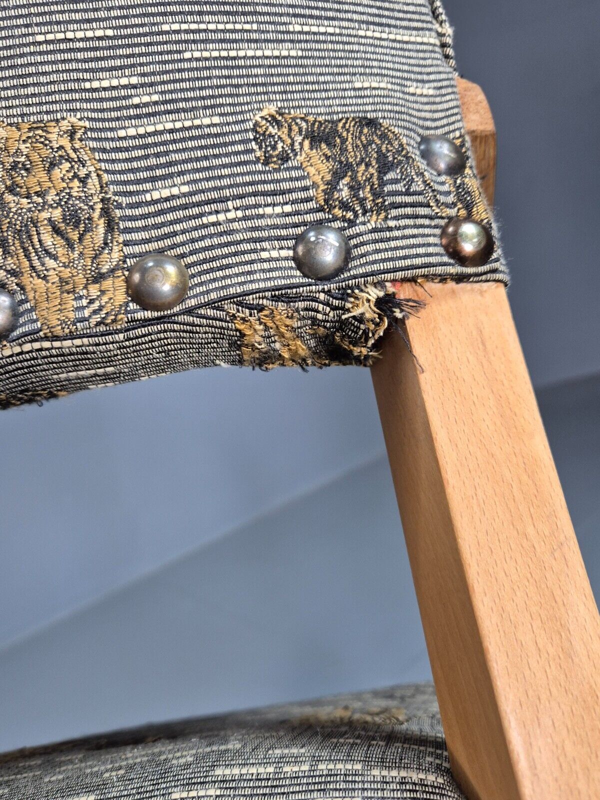 Vintage Danish Elbow Chair Tiger Motif Grey Beech Wood 1950s Retro EB8005 MDIN - UKDK FURNITURE