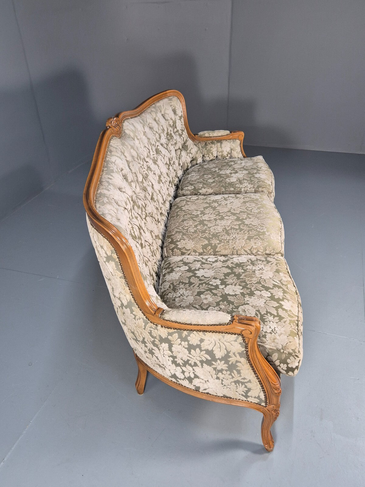 Vintage Danish Rococo Revival Floral upholstered 3 Seat Sofa EB9631 V3SS - UKDK FURNITURE
