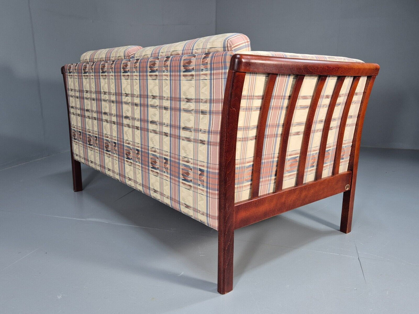 Vintage Danish 2 Seat Sofa Tartan Cotton Wood Frame Stouby 1980s MCM EB8598 M2SS - UKDK FURNITURE