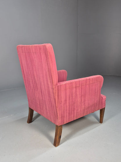 Vintage Danish Pink Chenille Lounge Chair 1950s Retro Mid Century EB10211 MNOR12