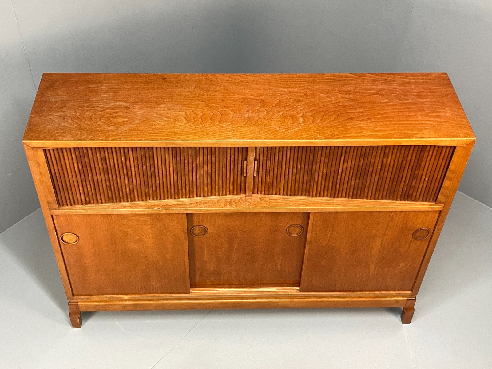 Vintage Danish 1950s Highboard Tambour Front  Cherry Wood Shelving EB10869 MWOO3