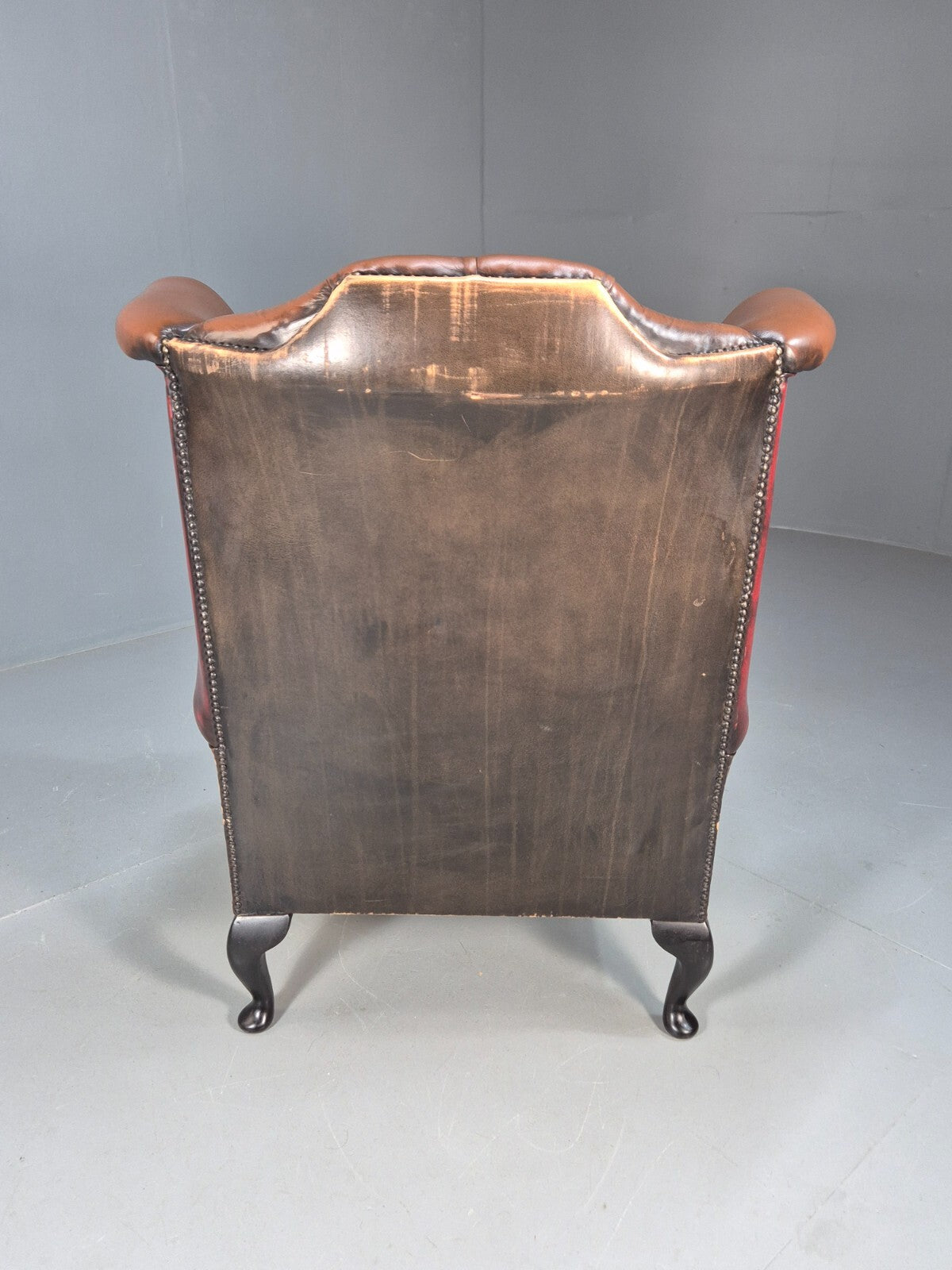 Vintage Leather Wingback Queen Anne Chair Brown 1980s Retro EB9543 VLEA - UKDK FURNITURE