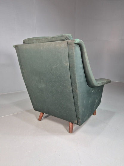 Mid Century Danish Lounge Chair Teak Legs Green Fabric Retro 1960s EB7444 MNOR - UKDK FURNITURE