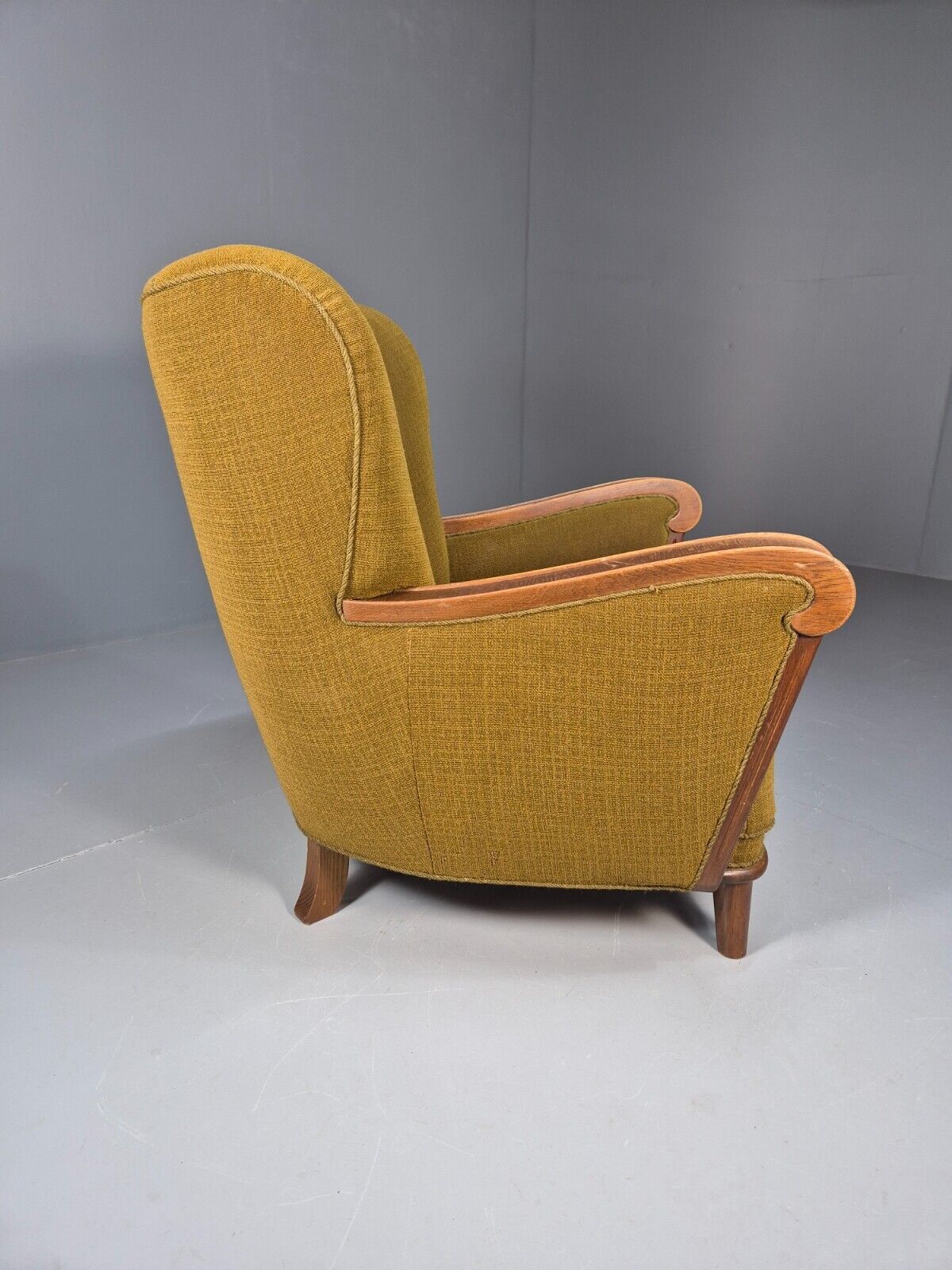 Art Deco Danish Oak Lounge Chair Green Wool 1940s Retro EB9047 VCLO - UKDK FURNITURE
