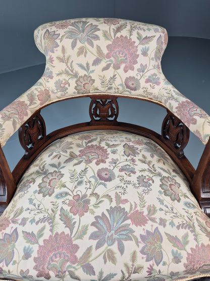 Antique Floral Tub Chair Late Victorian Mahogany Frame  EB11174 VCLO19