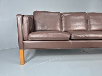 Vintage Danish 3 Seat Sofa Brown Leather Mogensen Style 1980s Retro EB10523 M3SS3