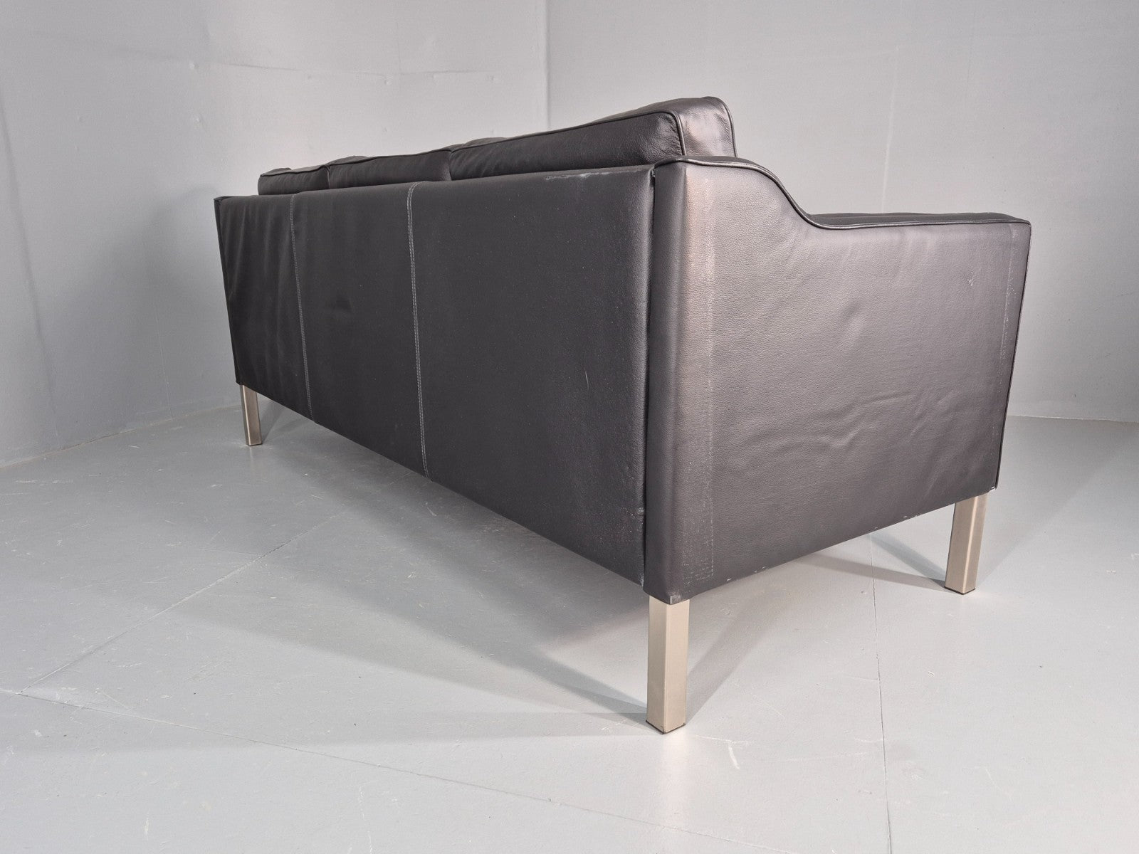 Vintage 3 Seat Sofa Danish Black Leather Mid Century Retro 1980s EB10463 M3SS14