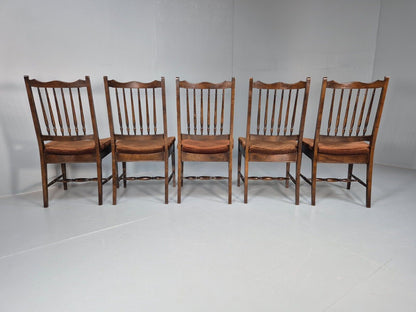 5 Vintage Dining Chairs Brown Velour Mahogany Stag 1970s Retro EB9148 VDIN - UKDK FURNITURE