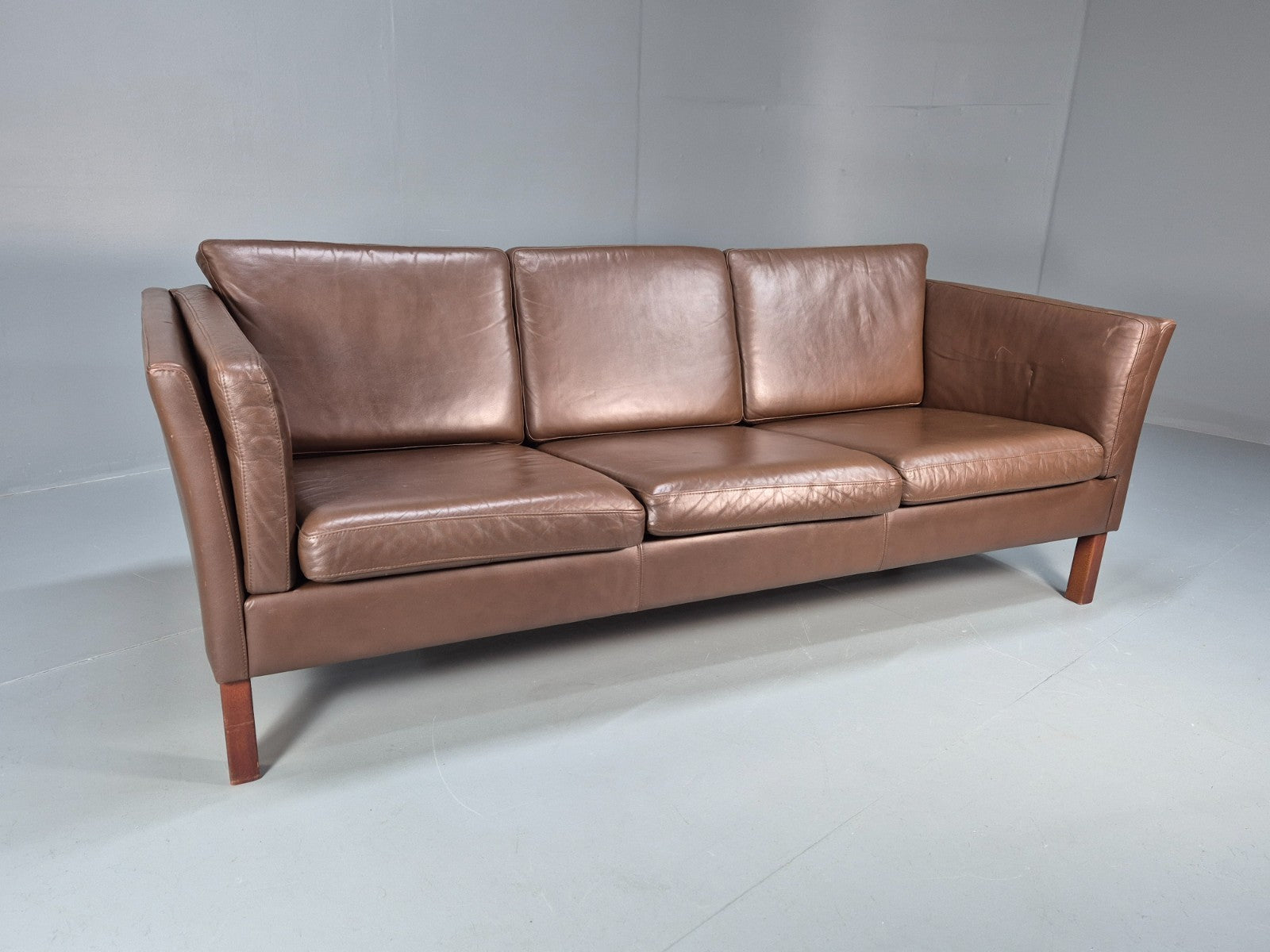 Mid Century Three Seater Sofa Brown Leather Danish Retro 1970s  EB10722 M3SS0