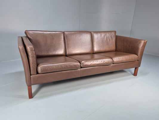 Mid Century Three Seater Sofa Brown Leather Danish Retro 1970s  EB10722 M3SS0