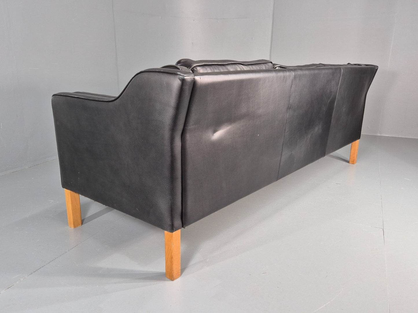 Vintage 3 Seat Sofa Black Leather Danish 1980s Retro Mid Century EB10479 M3SS21