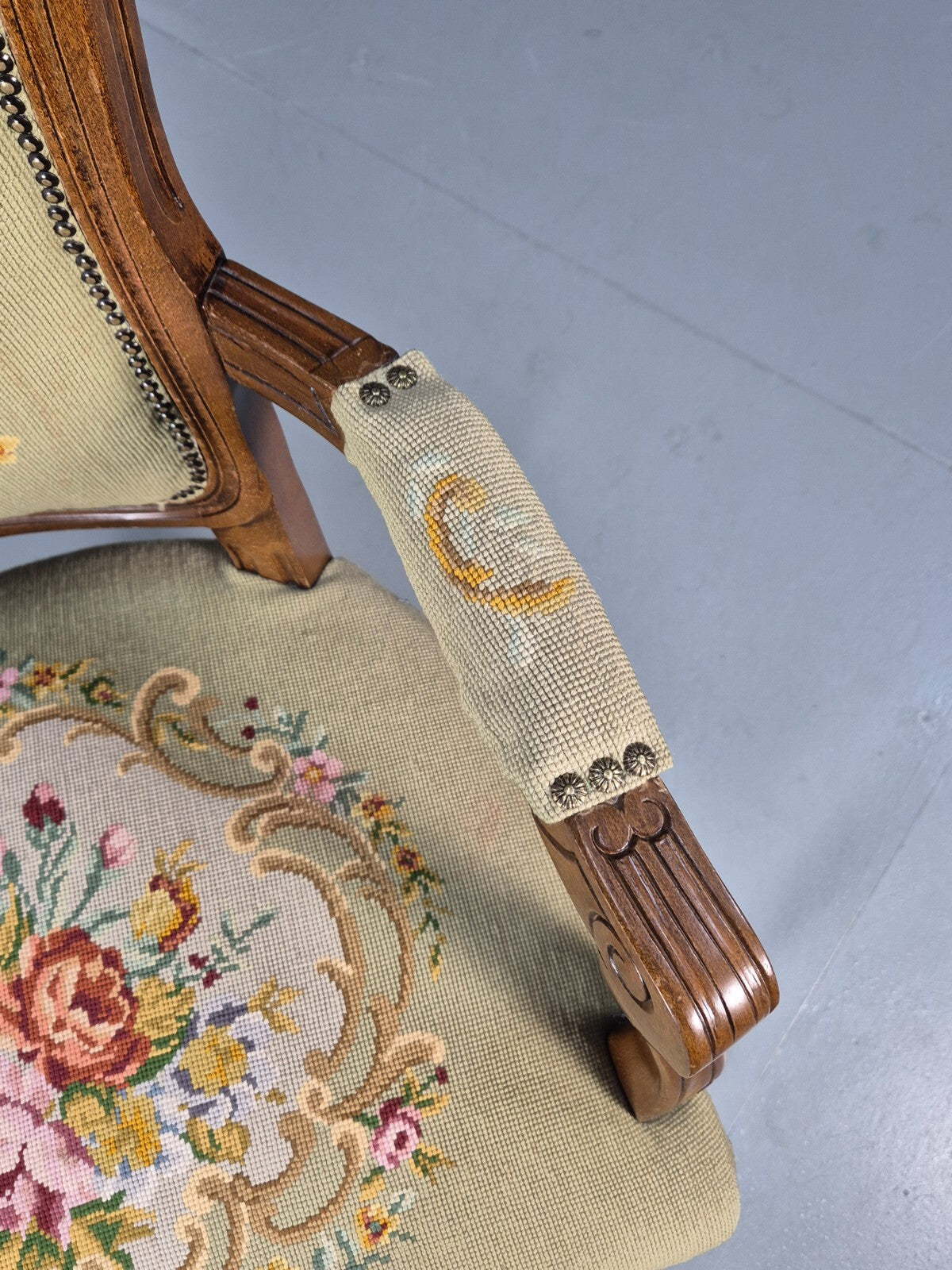 Vintage Rococo Fauteuil Floral Tapestry Carved Frame Danish 1960s EB9554 VCAR - UKDK FURNITURE