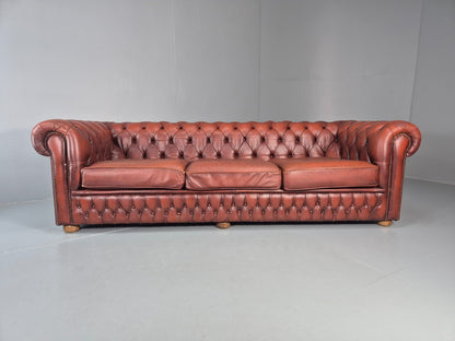 3 Seater Chesterfield Sofa Red Leather Studded Vintage EB11028 VCHE5