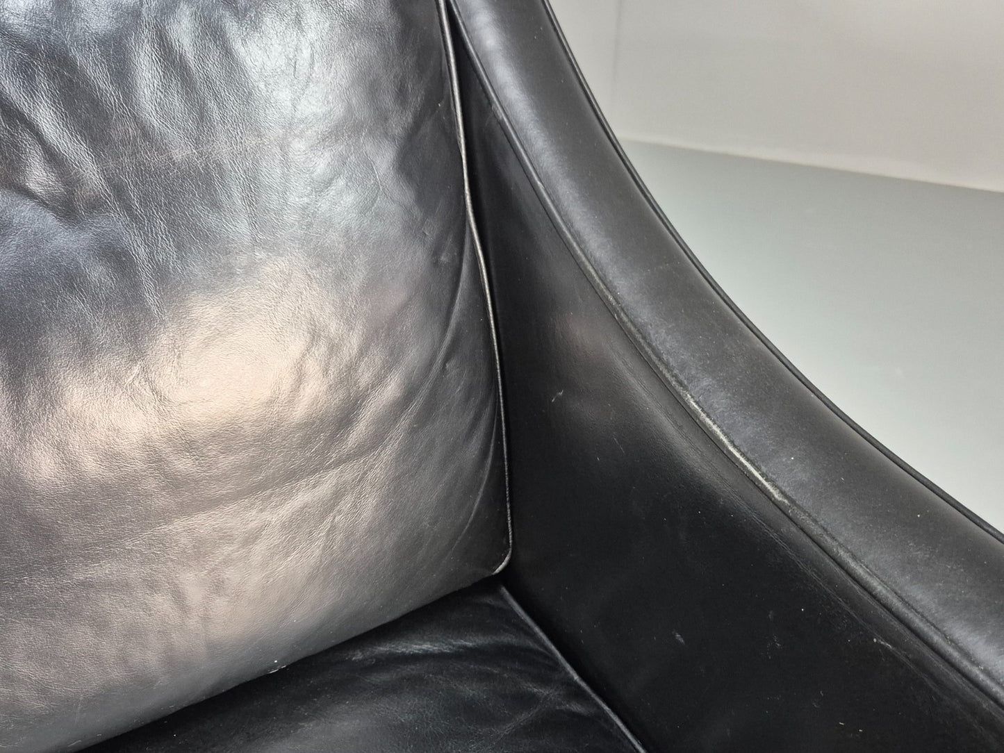 Two Seat Sofa Vintage Danish Black Leather 1970s Retro Mid Century  EB10122 M2SS7