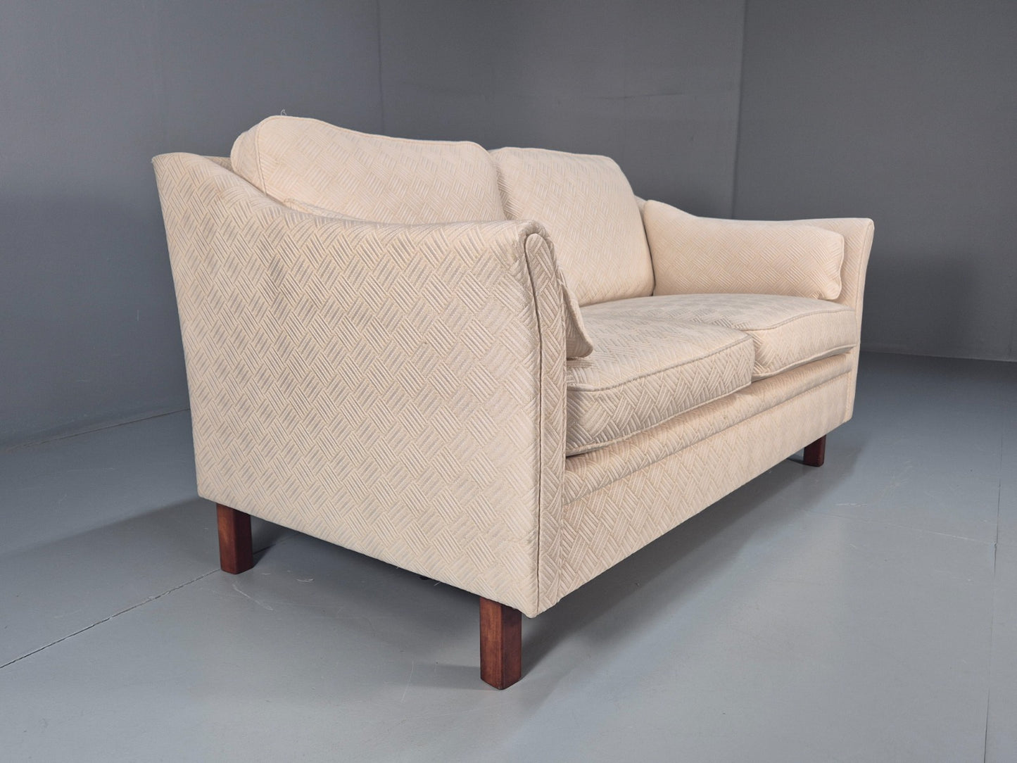 Vintage 2 Seater Sofa Retro Danish Cream Patterned Fabric EB10516 M2SS4