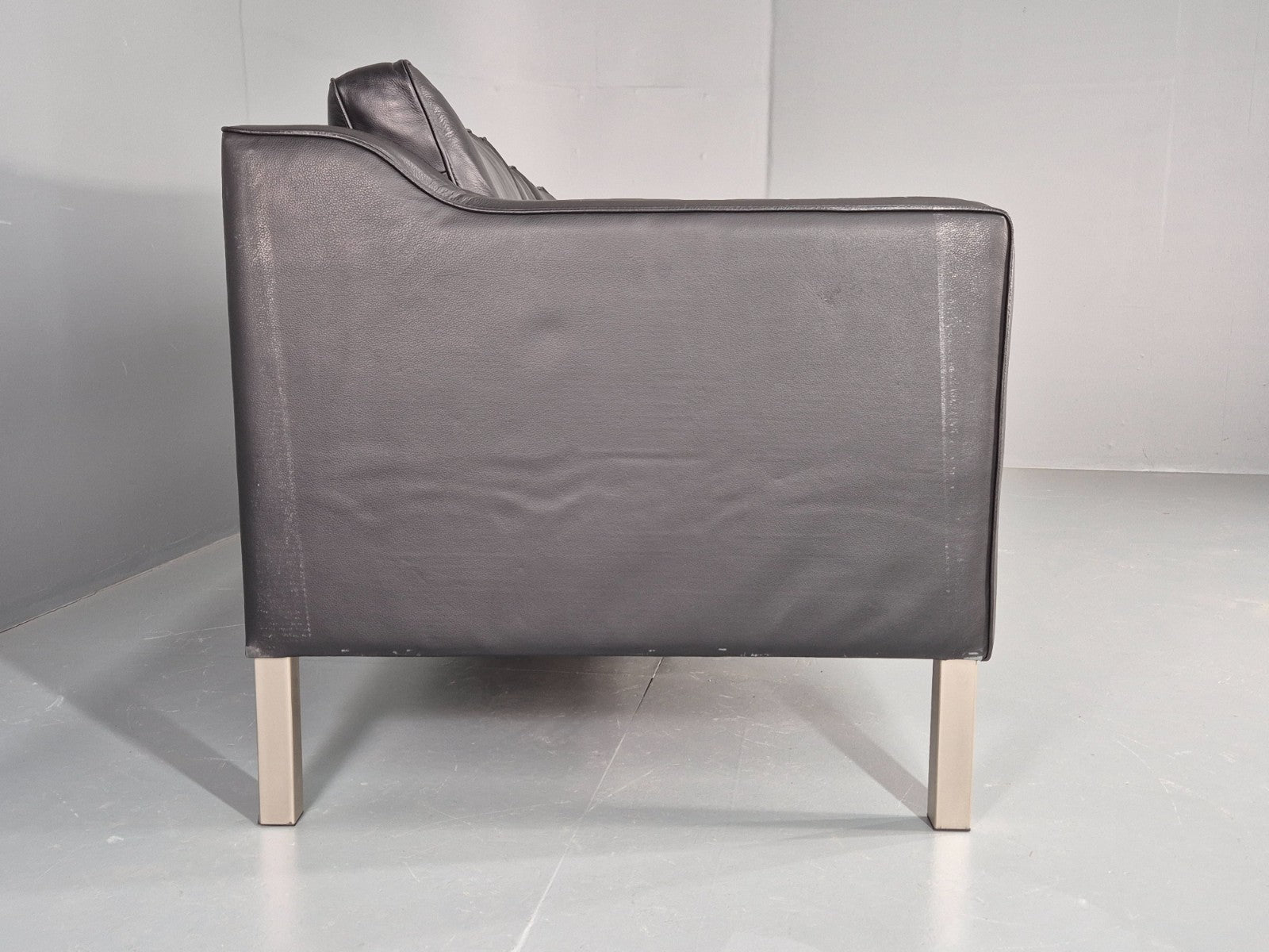 Vintage 3 Seat Sofa Danish Black Leather Mid Century Retro 1980s EB10463 M3SS10
