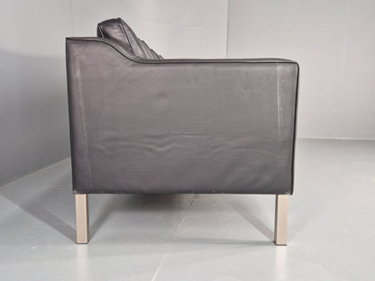 Vintage 3 Seat Sofa Danish Black Leather Mid Century Retro 1980s EB10463 M3SS10