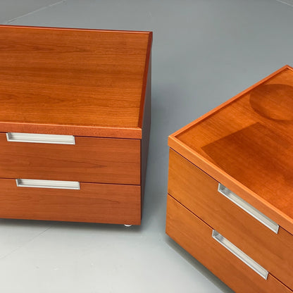 Vintage Pair Bedside Tables Cherry Wood Aluminium 1980s Drawers EB9819 MWOO - UKDK FURNITURE