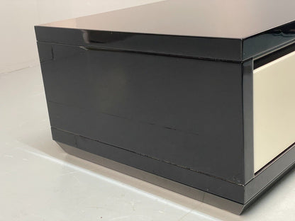 Italian Gloss Black & Off White 1980s Style Tv Unit With Drawers EB8686 MWOO - UKDK FURNITURE