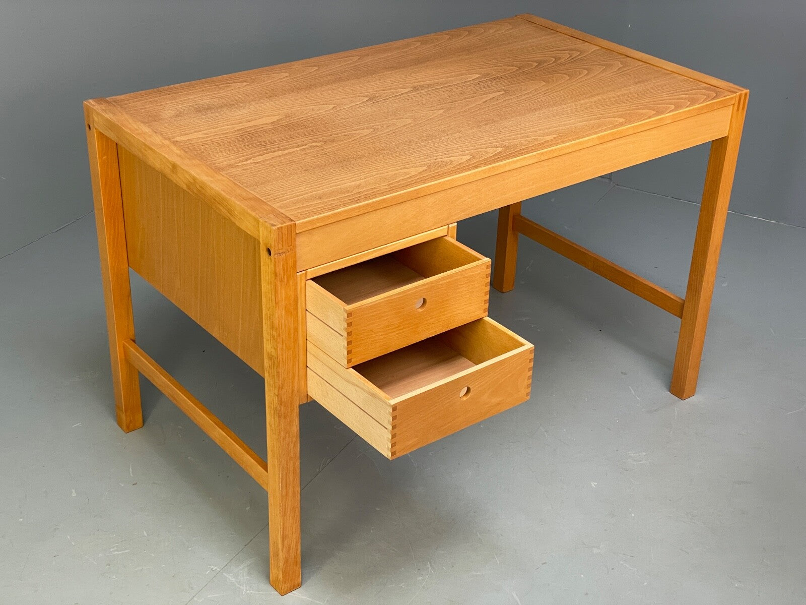 Vintage Danish Beech Desk Compact Exposed Joints Sliding Drawers EB9440 MWOO - UKDK FURNITURE
