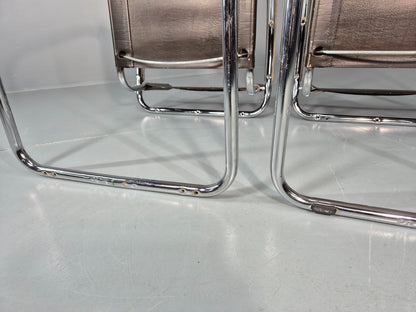2 Bauhaus Style 1980s Chairs Leather and Chrome Retro Art Deco EB10980 MNOR15
