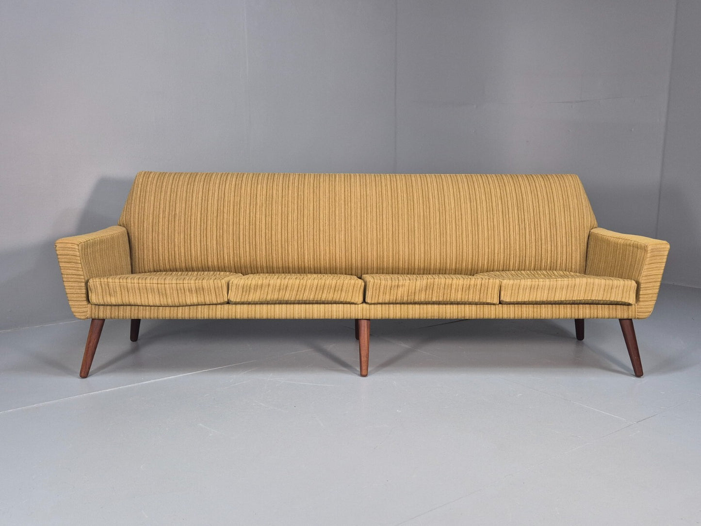 Danish 1960s 4 Seat Sofa Green Wool Teak Legs Retro Mid Century EB9746 M4SS - UKDK FURNITURE