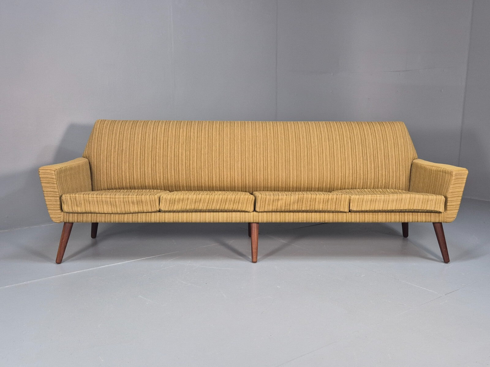 Danish 1960s 4 Seat Sofa Green Wool Teak Legs Retro Mid Century EB9746 M4SS - UKDK FURNITURE