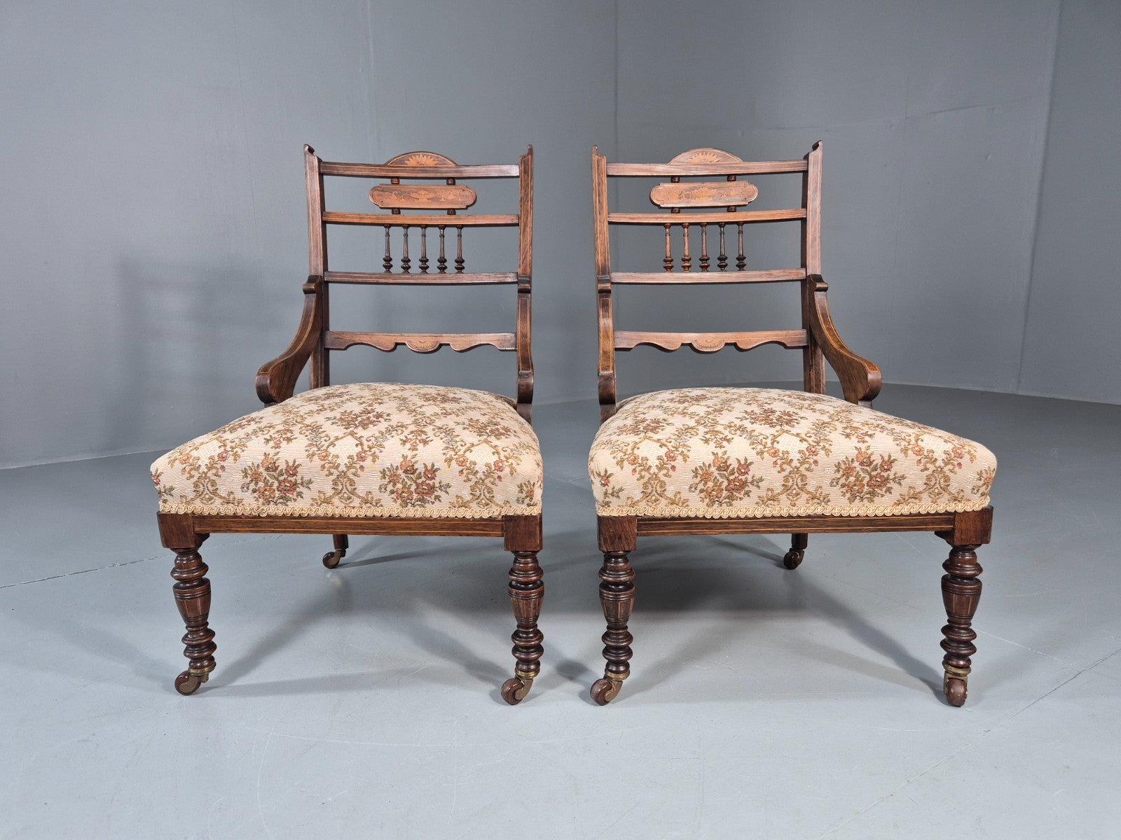 2 Antique Lounge Chairs Regency Revival Style Victorian Rosewood  EB10988 VCLO2
