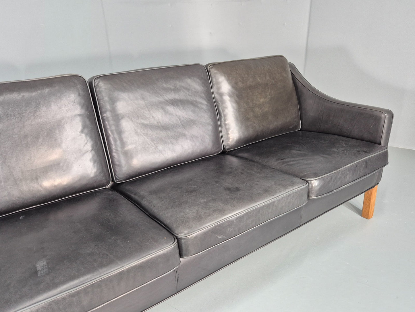 Vintage 3 Seat Sofa Black Leather Danish Hurup Mid Century Retro EB10475 M3SS3