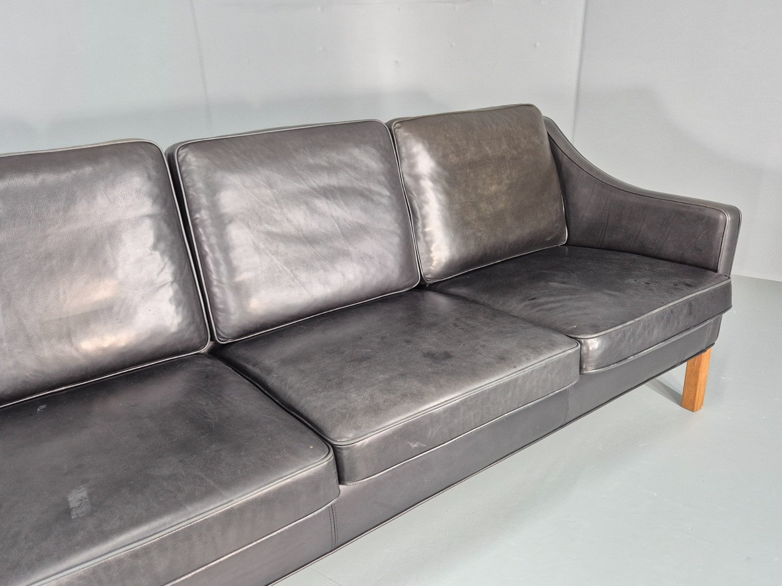 Vintage 3 Seat Sofa Black Leather Danish Hurup Mid Century Retro EB10475 M3SS3