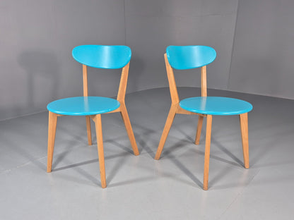 2 Oak Dining Chairs Light Blue Modern Solid Mid Century Style M&S EB11013 MDIN0