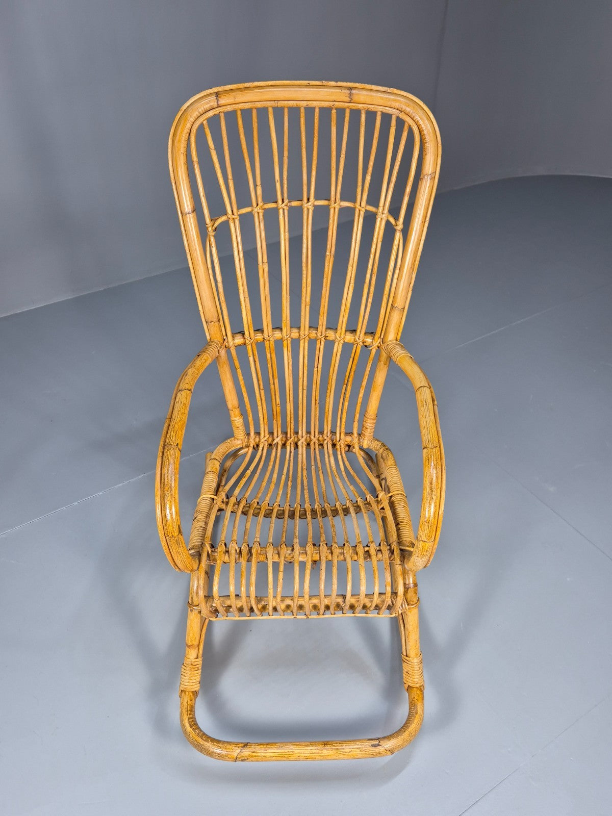 Vintage Franco Albini Style Cane Rattan Rocking Chair 1970s Retro EB9702 VBER - UKDK FURNITURE