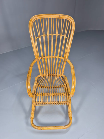Vintage Franco Albini Style Cane Rattan Rocking Chair 1970s Retro EB9702 VBER - UKDK FURNITURE