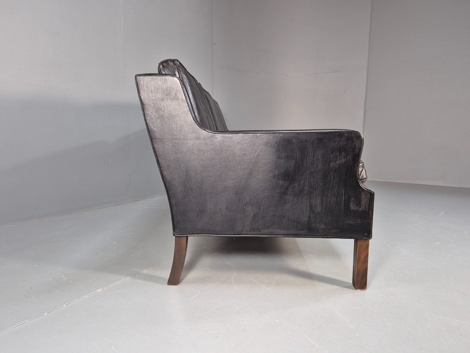 Vintage Three Seat Sofa Black Leather Danish 1960s Mid Century EB10208 M3SS11