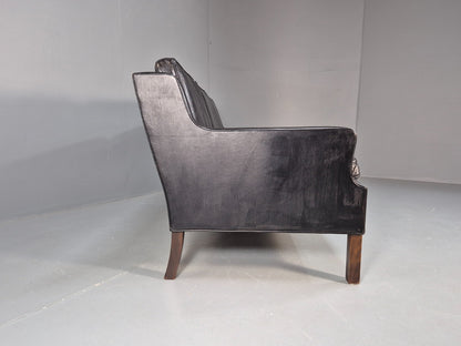 Vintage Three Seat Sofa Black Leather Danish 1960s Mid Century EB10208 M3SS11