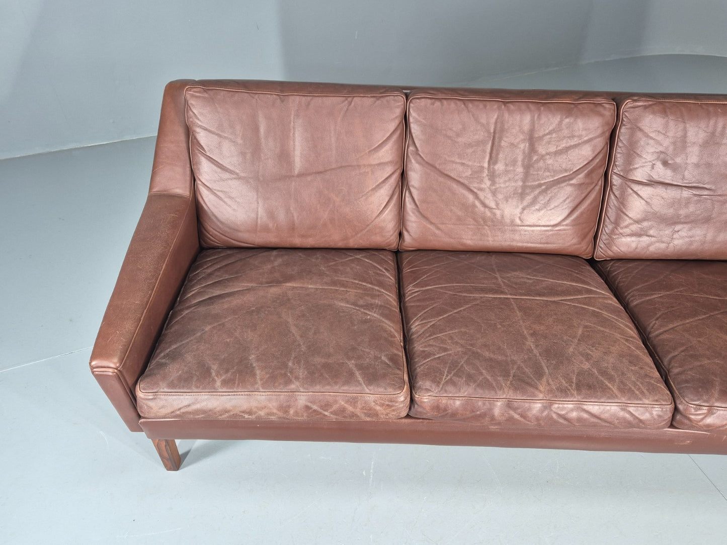 Mid Century Leather 3 Seat Sofa Brown Leather 1960s Retro  EB11367 M3SS5
