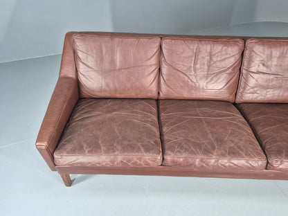Mid Century Leather 3 Seat Sofa Brown Leather 1960s Retro  EB11367 M3SS5