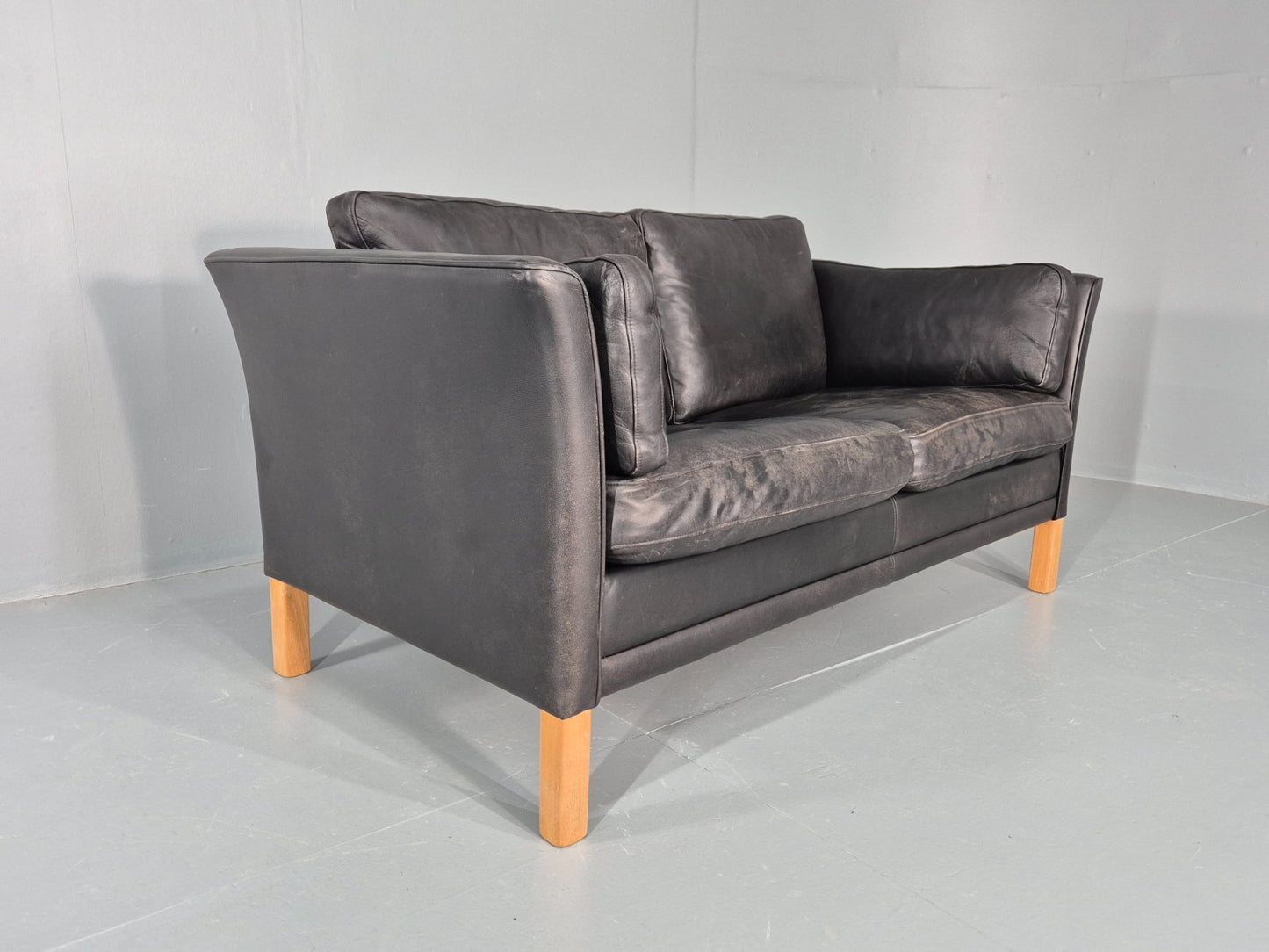 Vintage 2 Seat Sofa Danish Black Leather Mid Century Retro 1980s  EB10482 M2SS10