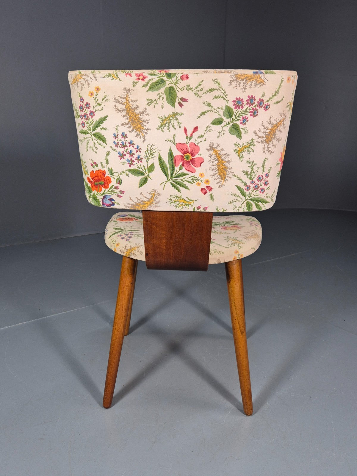 Retro 1950s Dining Chair Teak Bentwood Floral MCM Vintage EB10937 MNOR5