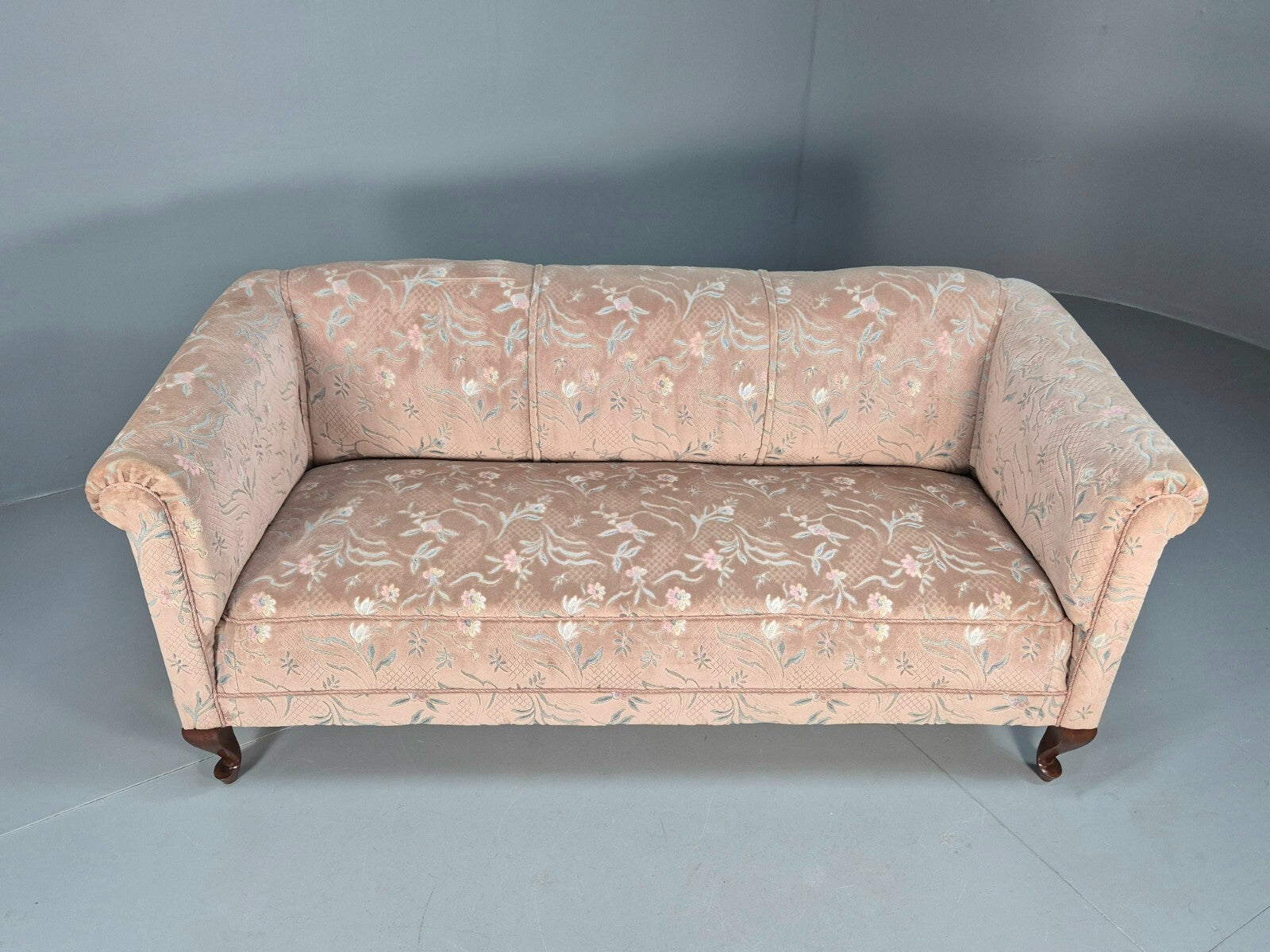 Vintage Danish Pink Cut Floral Velour Cottage Settee 1930s Antique EB9563 V3SS - UKDK FURNITURE