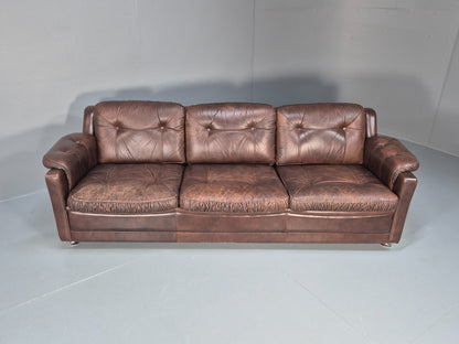 1970s Three Seat Retro Sofa Danish Brown Leather Vintage  EB10687 V3SS4