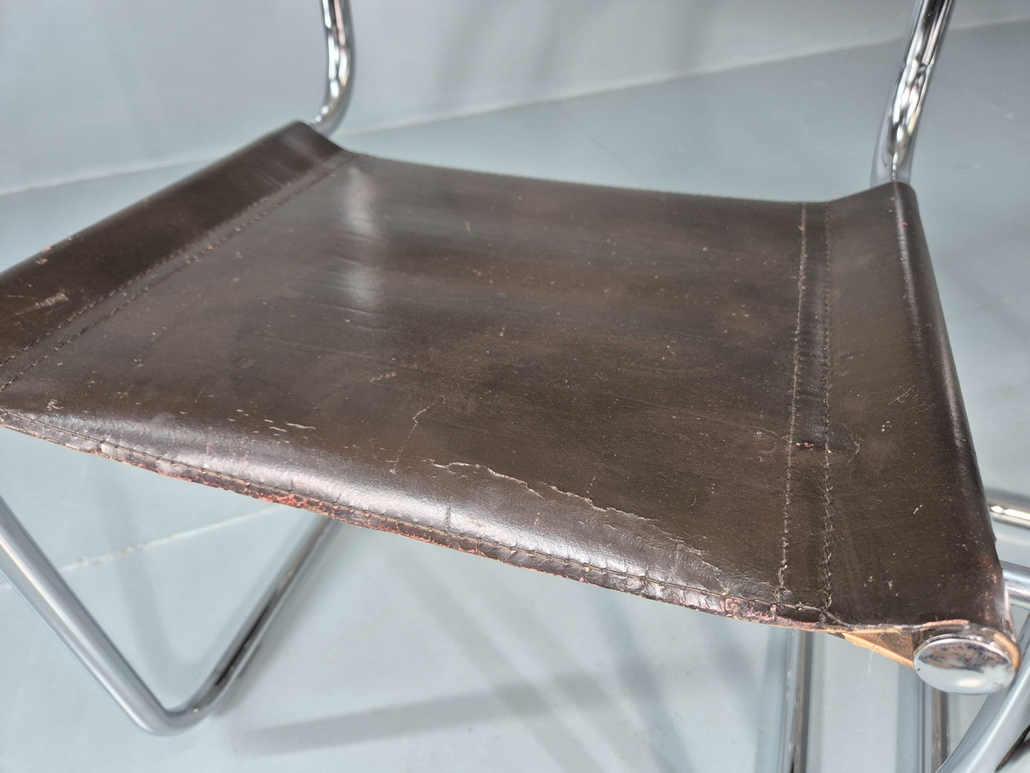 2 Bauhaus Style 1980s Chairs Leather and Chrome Retro Art Deco EB10980 MNOR6