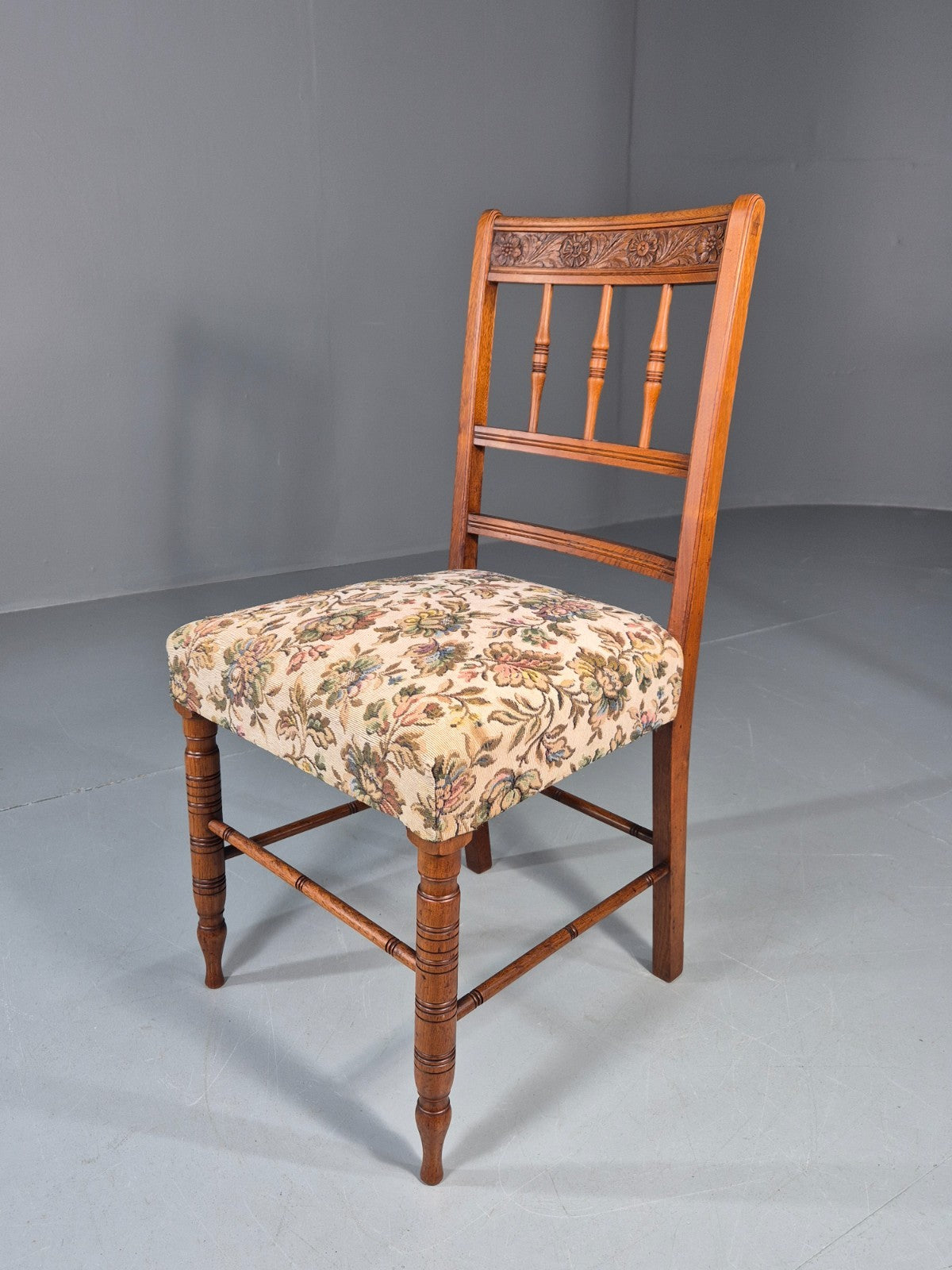 Edwardian Dining Chair Oak Frame Jacobean Revival Floral   EB11222 VDIN0