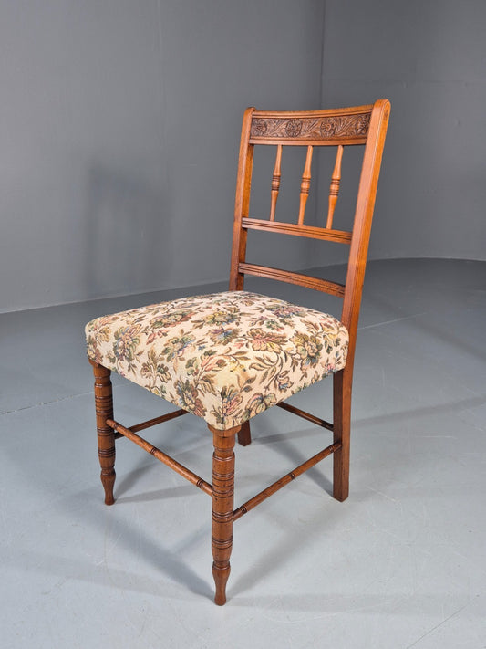 Edwardian Dining Chair Oak Frame Jacobean Revival Floral   EB11222 VDIN0