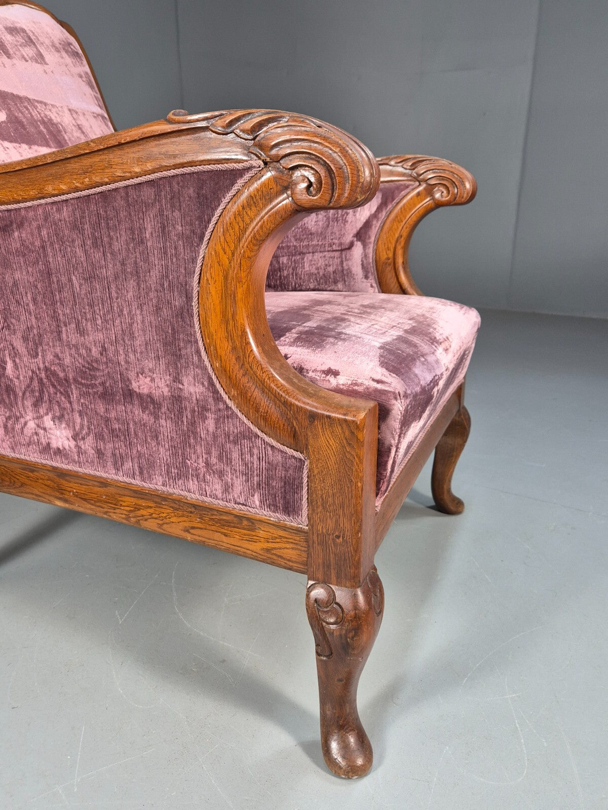 Vintage Danish Empire Chair Carved Oak Frame Purple Velvet Antique EB9616 VCAR - UKDK FURNITURE