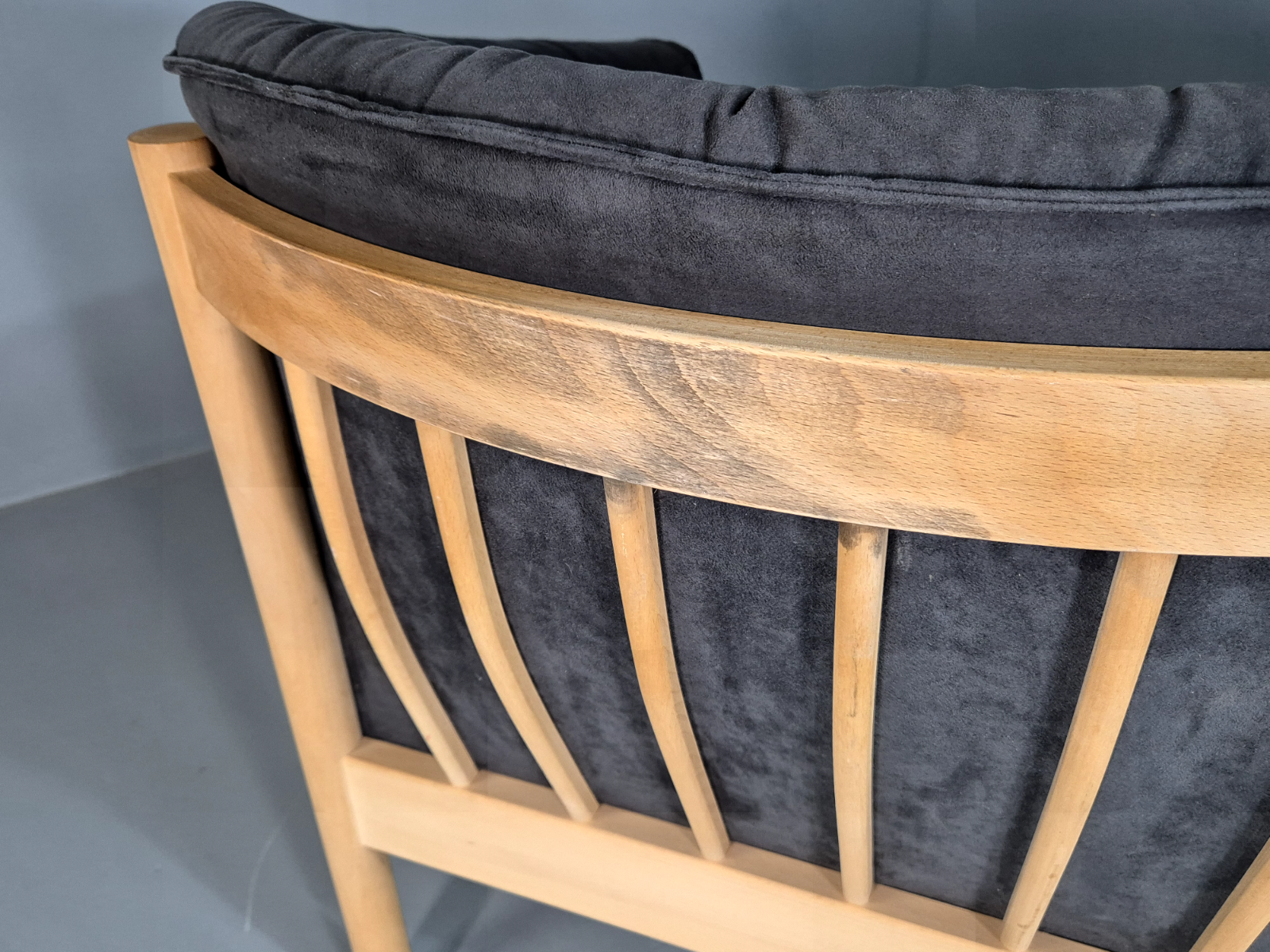 Vintage Danish 2 Seat Sofa Slate Velour Beech Frame Curved Retro MCM EB7198 M2SS - UKDK FURNITURE
