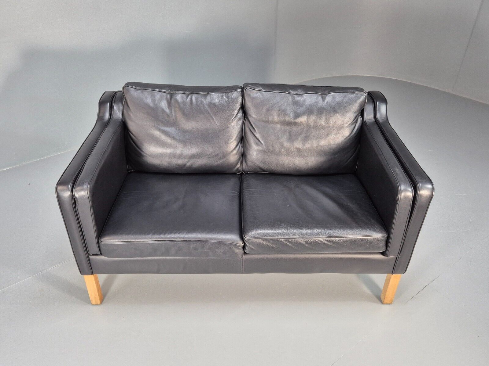 Vintage Danish 2 Seat Sofa Black Leather Mogensen Style Retro MCM EB8614 M2SS - UKDK FURNITURE