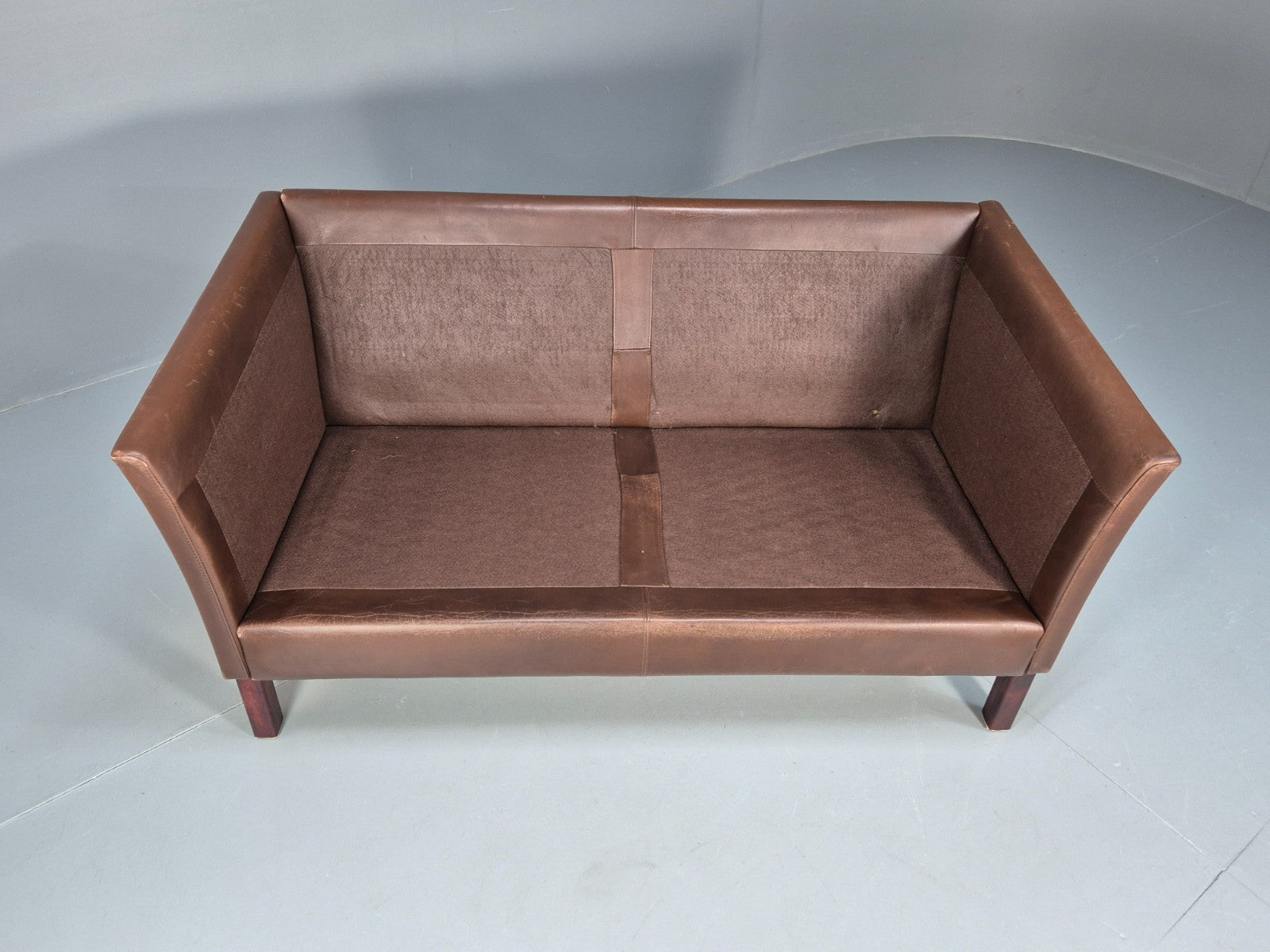 Vintage Danish Two Seater Sofa Brown Leather Mid Century Design 70s EB10070 M2SS9