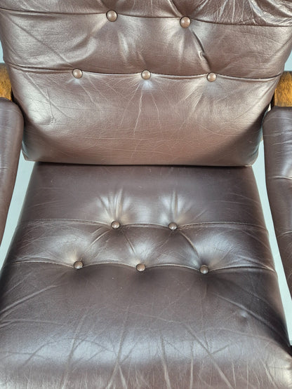 Vintage Danish Brown Leather and Vinyl Chair Bentwood Retro MCM EB9280 MNOR - UKDK FURNITURE
